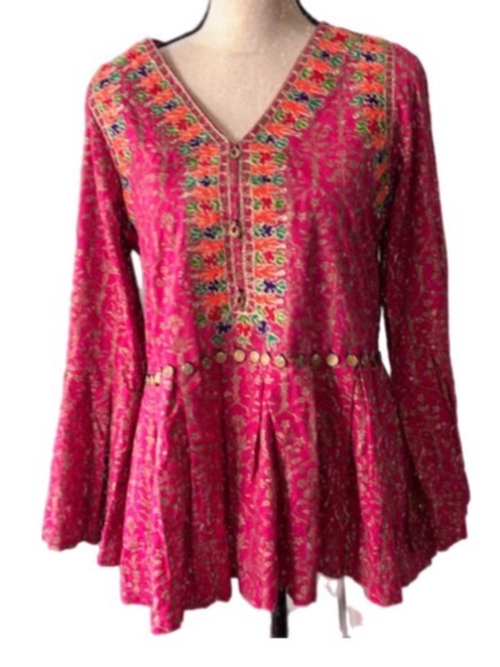 Rang Ja pink India embellished peplum long sleeves blouse